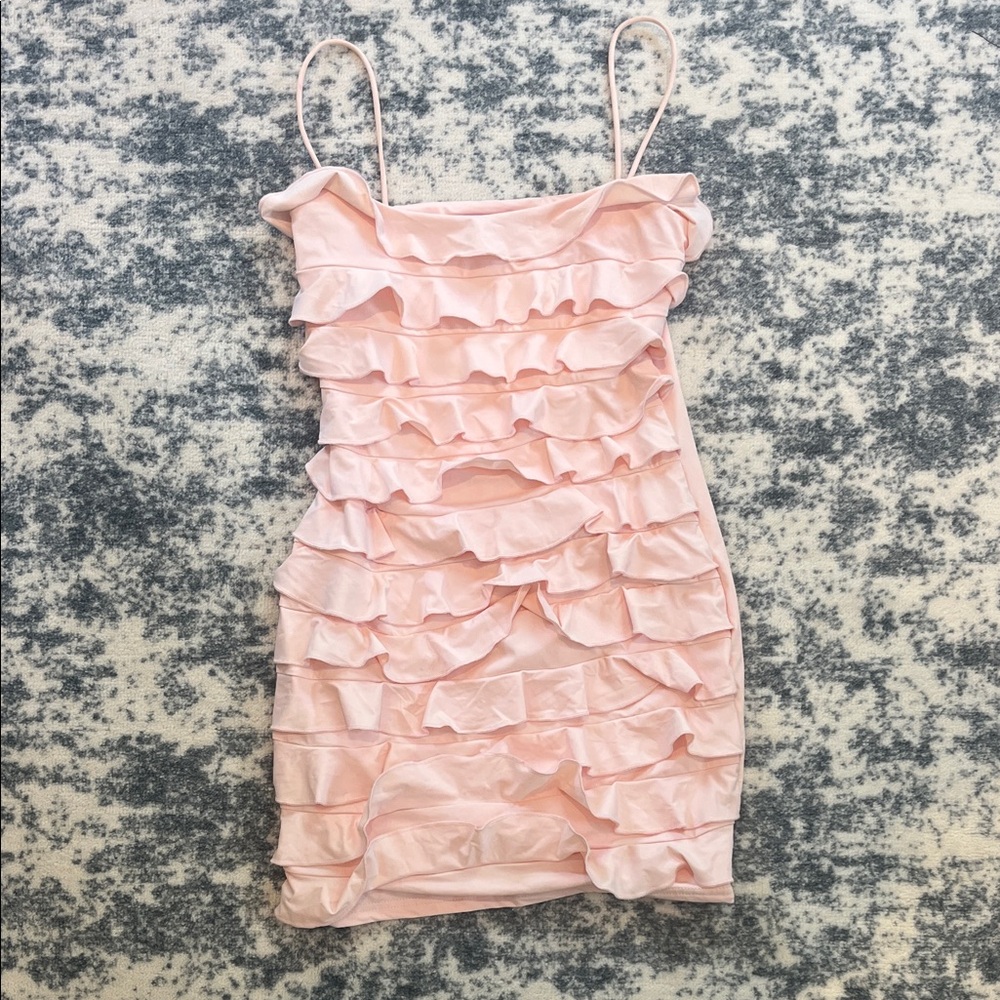 Edikted Pink Ruffle Mini Dress